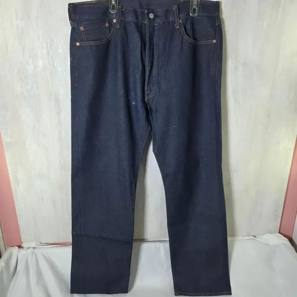 Levis 501 Jeans Mens 40x34 Dark Wash Blue Denim Straight Regular Fit Button Fly